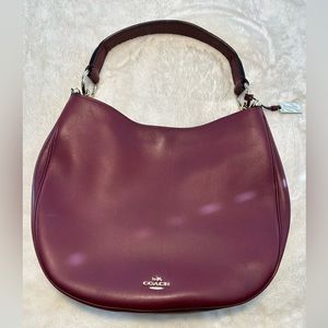 COPY - COACH Burgundy Leather Bag Gold Accent Fuchsia Leather Lined Cross Body …